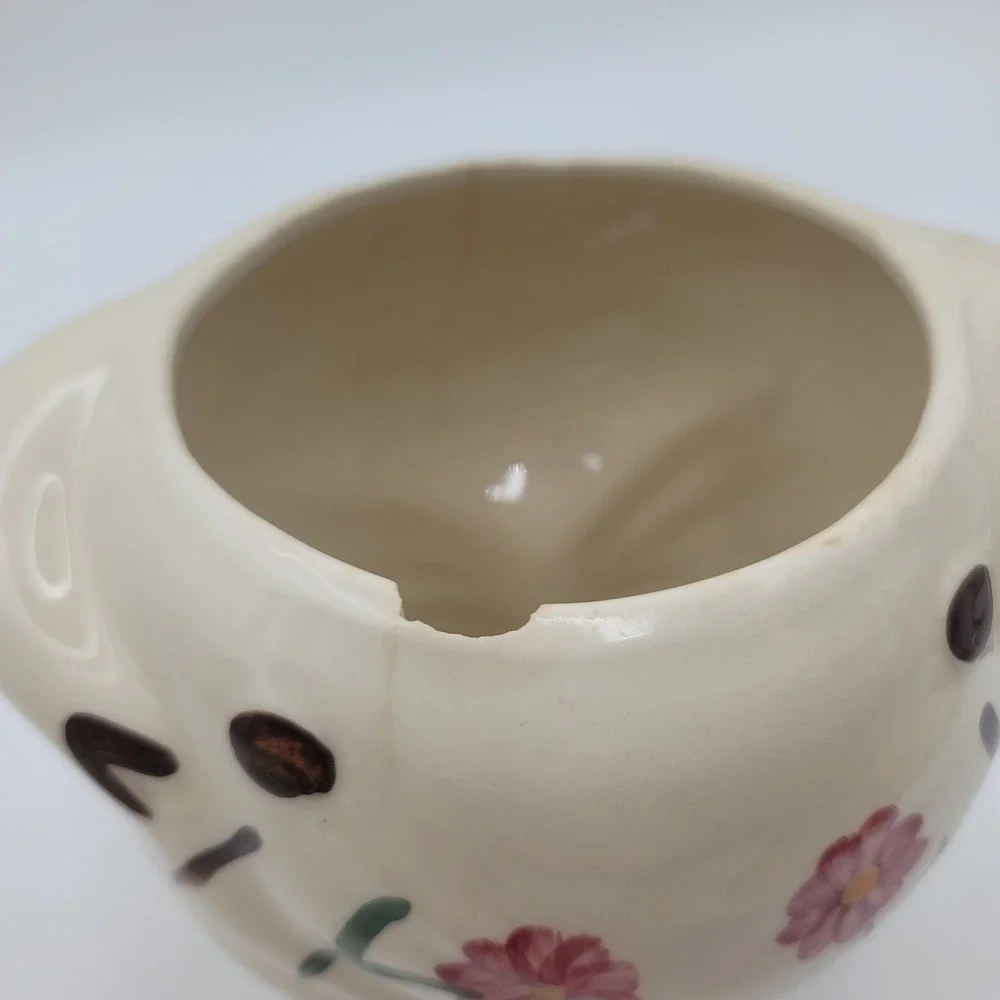 VTG Shawnee Smiley Ceramic Pig Cookie Jar Pink Chrysanthemum Floral Scarf CHIP